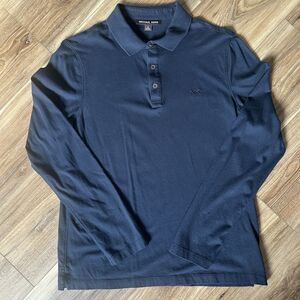 Michael Kors Men’s Long Sleeve Polo Shirt Navy Blue 100% Cotton Preloved Size M